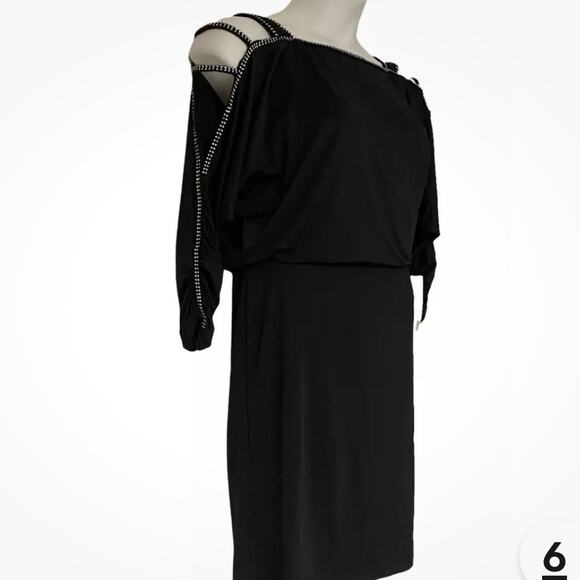Cold Shoulder Rhinestone Dolman Black Betsy & Adam Cocktail Party Dress Size10 - Picture 2 of 16
